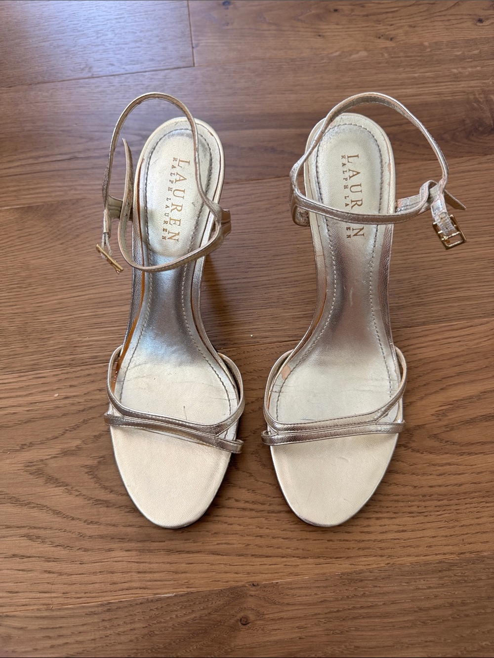 Lauren Ralph Lauren Metallic Gold Open-Toe Ankle Strap Heels
